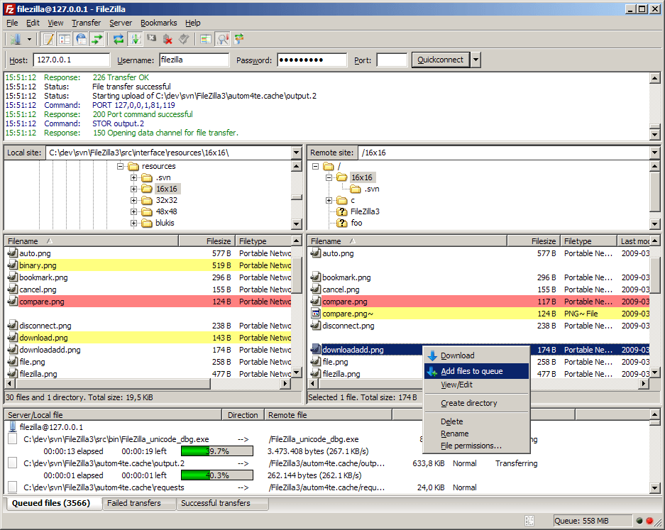 FileZilla Windows 客户端主窗口截图